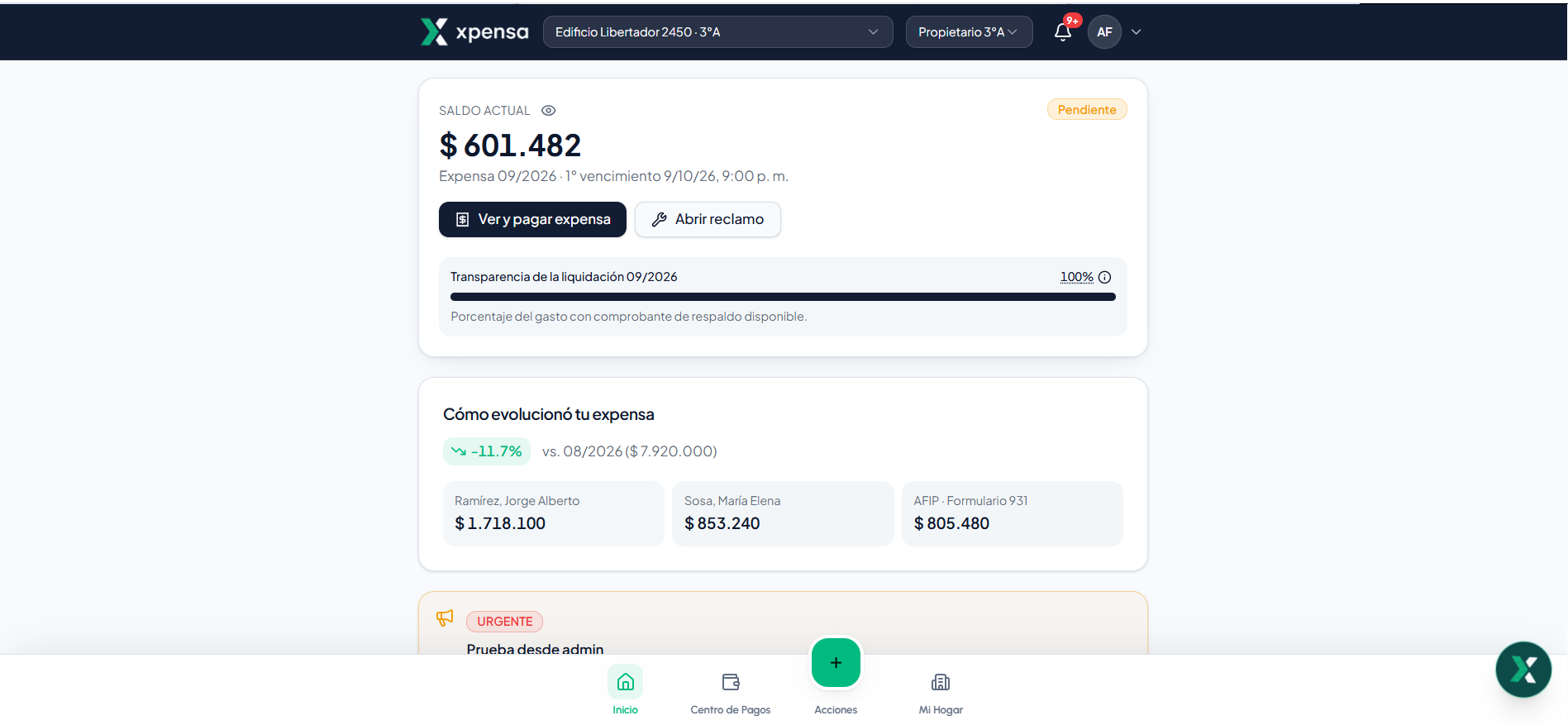 Experiencia del residente en Xpensa
