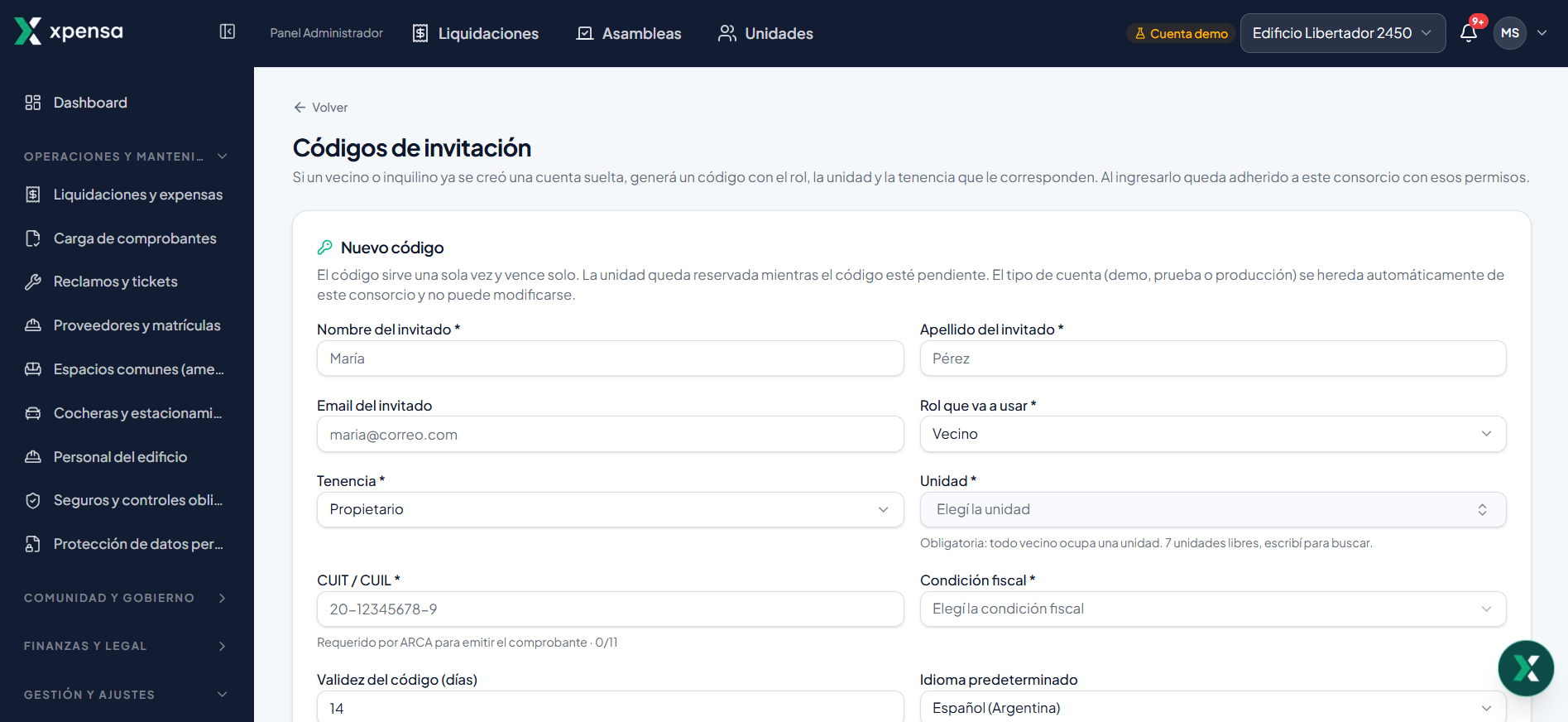 Gestión de invitaciones en Xpensa